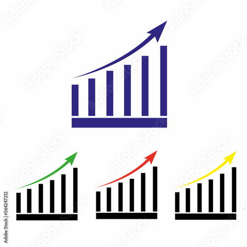 a set of growth charts with multi-colored up arrows, icon highlighted on a white background, a symbol of success in business development