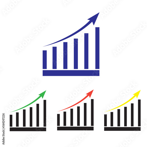 a set of growth charts with multi-colored up arrows, a vector icon highlighted on a white background, a symbol of success in business development
