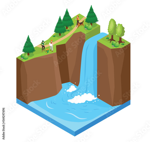Waterfall Scenery Isometric Concept