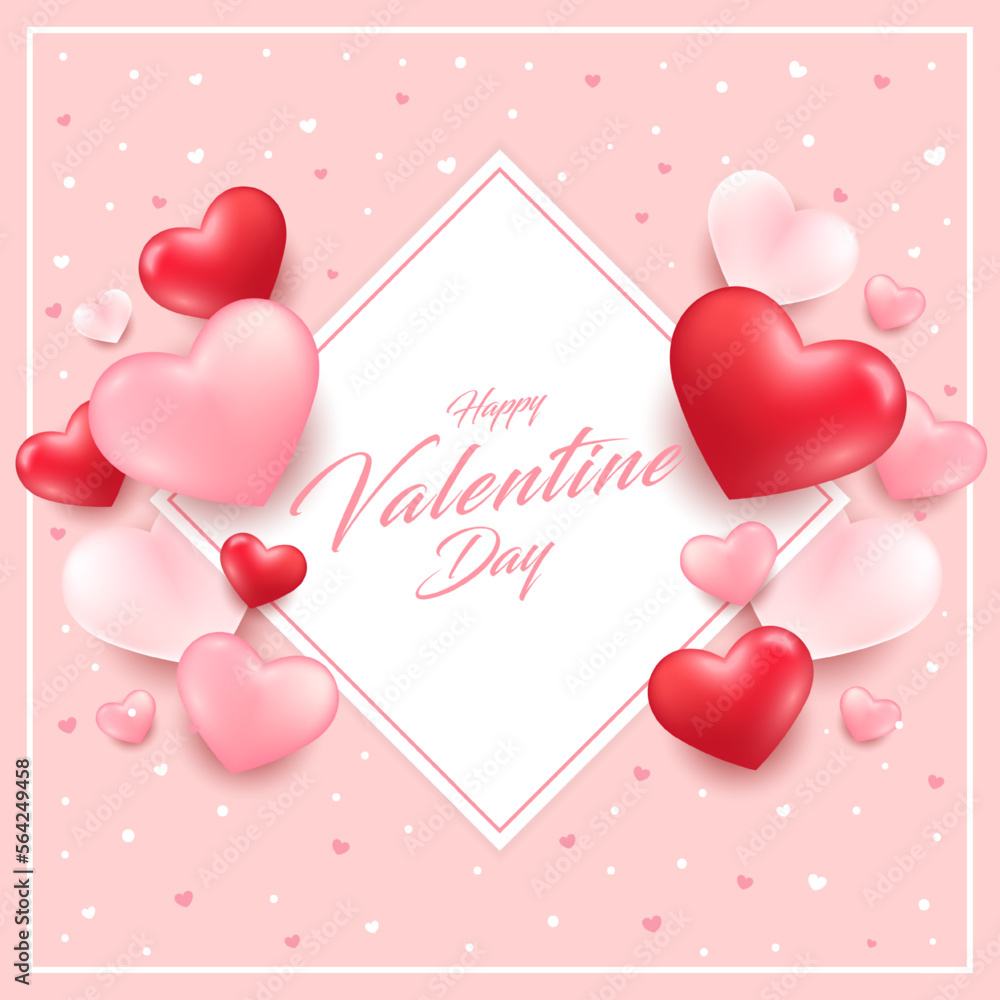 Valentine's day concept posters set. Vector illustration. red and pink paper hearts with frame on geometric background. Cute love sale banners or greeting cards. love romantic happy graphic design