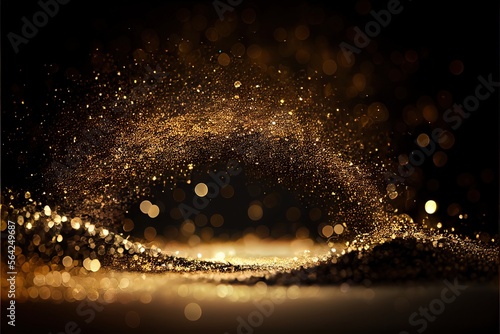Gold dust particles falling. Abstract background.