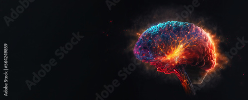 close up of brain combined or merging with technology, artifical intelligence concept, Generative AI photo