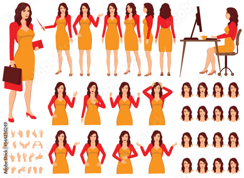 businesswoman character set in different poses isolated vector illustrtion