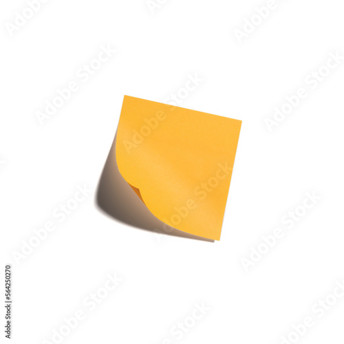 Orange sticker with a curled corner isolated on a white background with a hard shadow. Ready for a message.