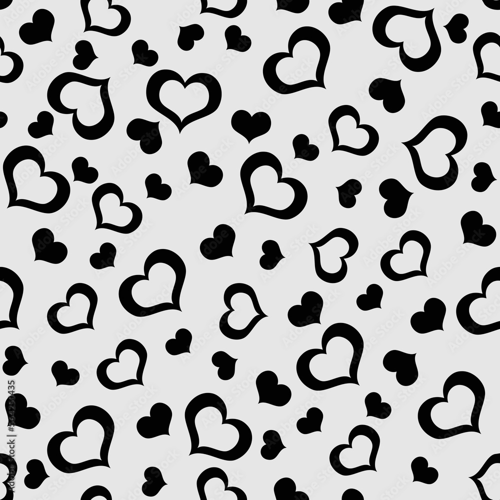 Hearts Retro Seamless Pattern Checkered Background Hand-Drawn Vector Illustration. Seventies Style Background, Wallpaper, Print. Flat Design