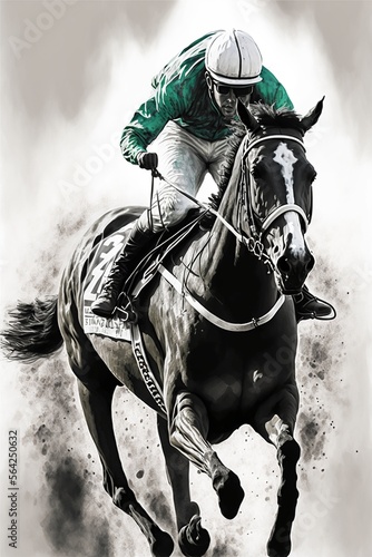 illustration, of a racehorse, image generated by AI