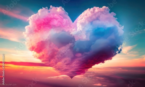 Red Heart shape cloud for valentines day background created with Generative AI © shital