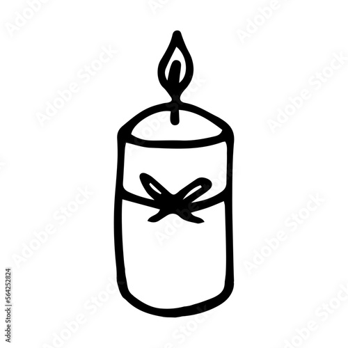 Candle with ribbon doodle style vector illustration isolated on white