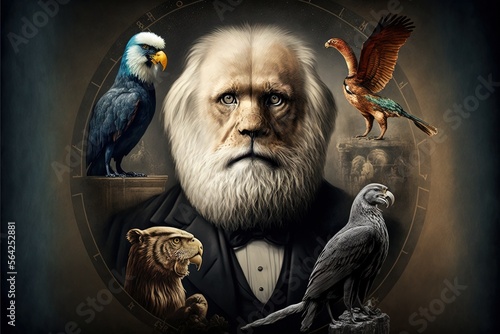Papier peint World Darwin Day representing the evolotuion theory illustration generative ai