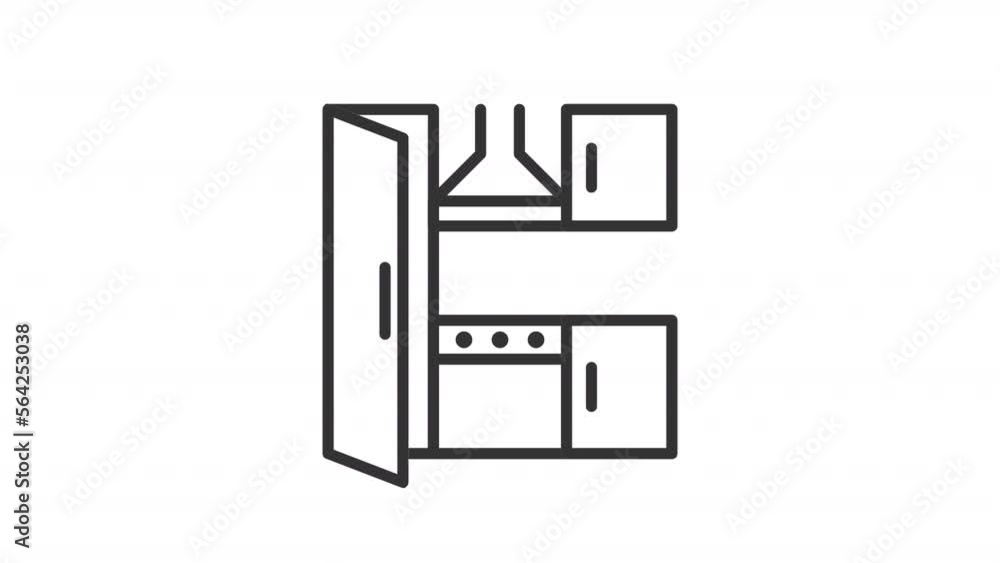 Animated kitchen linear icon. Furniture set. Countertop for cooking. Kitchenware. Seamless loop HD video with alpha channel on transparent background. Outline motion graphic animation Animated kitchen linear icon. Furniture set. Countertop for cooking. Kitchenware. Seamless loop HD video with alpha channel on transparent background. Outline motion graphic animation