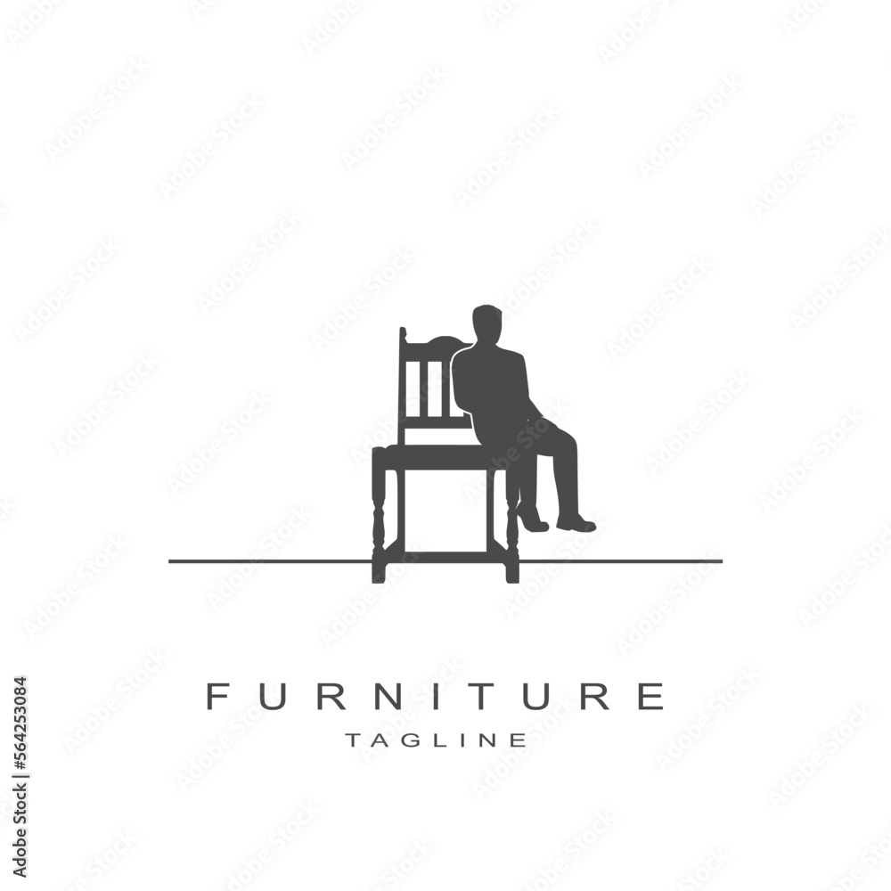 Man sitting on a chair. Logo design isolated on white background. Furniture for home. Creative advertising brand promotion. Man sitting on a chair. Logo design isolated on white background. Furniture for home. Creative advertising brand promotion.