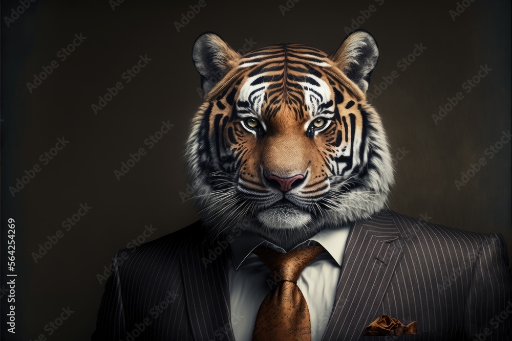 portrait of a tiger in a business suit, generative ai