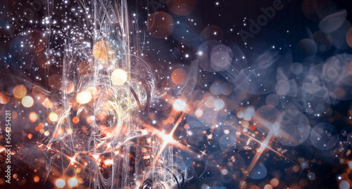 Abstract fractal and glittered bokeh background.Holiday background with copy space.