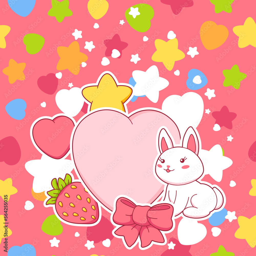 Speech bubble with cute kawaii little bunny. Funny character and decorations in cartoon style.