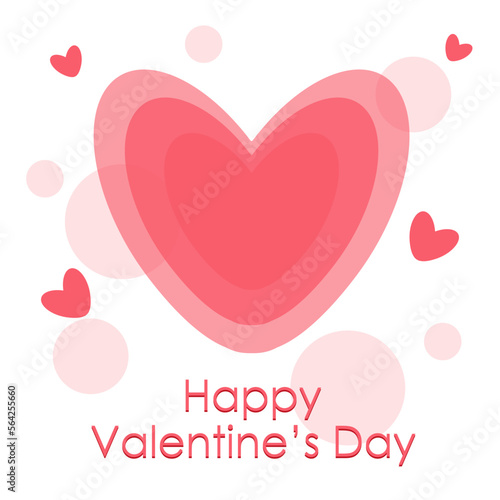 Valentine's Day greeting card with hearts and circles of different transparency. Vector illustration