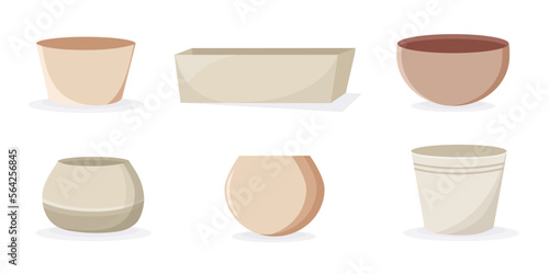 Set of stylish minimalistic pots. Home decor and gardening concept. Cute isolated vector illustration for product design and decoration
