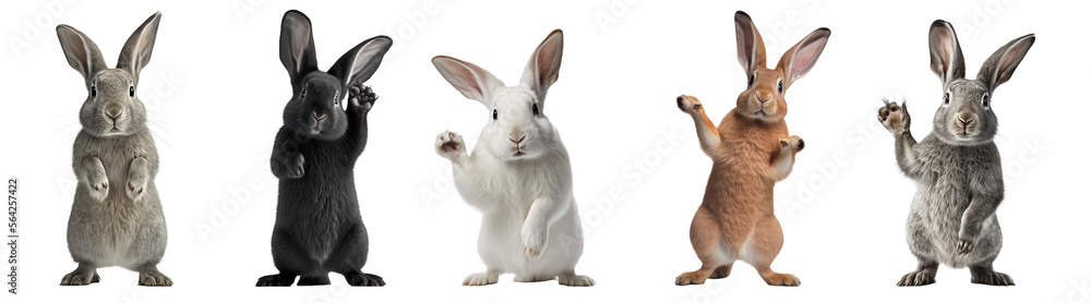 groupe de lapins debout sur leurs pattes - fond transparent - illustration ia - obrazy, fototapety, plakaty 