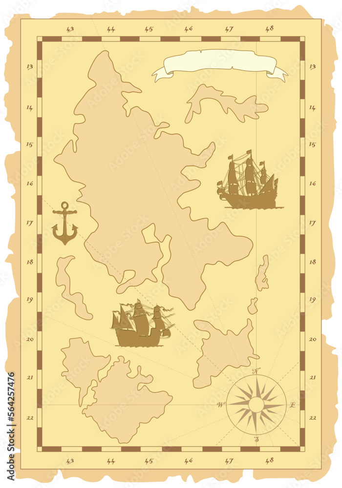 Naklejka premium Old nautical card template.Pirate map concept.Vector illustration