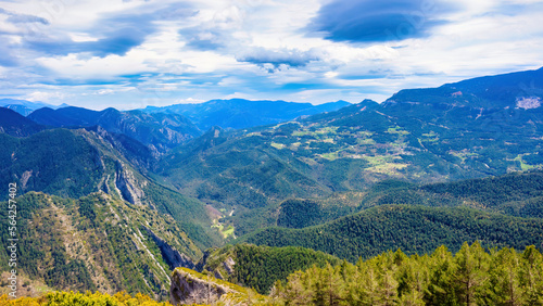 Panoramic of the mountains of the Cadi massif from the Grasolent viewpoint looking south. Bergeda  Catalonia  Spain