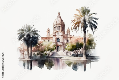 watercolor barcelona architecture sketch, generative ai