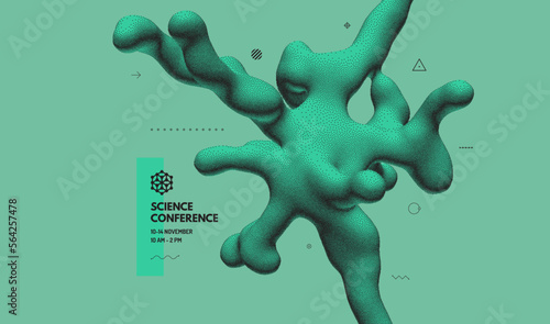 Science conference. Abstract three-dimensional composition in dotwork style. Pointillism graphic for online courses, master class, seminar, presentation, webinar or lecture. Vector illustration.