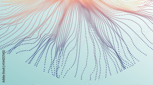 Array with dynamic particles. 3D technology style. Abstract background. Vector illustration.