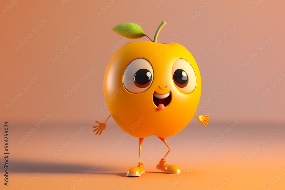 Happy apricot cartoon character, Generative AI Happy apricot cartoon character, Generative AI