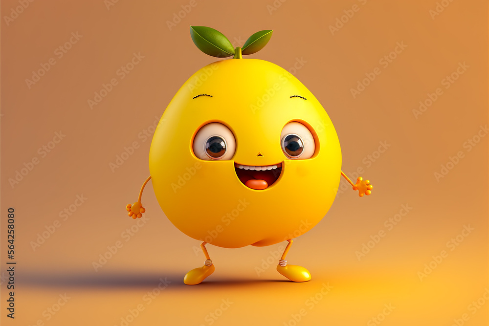 Happy lemon cartoon character, Generative AI Happy lemon cartoon character, Generative AI