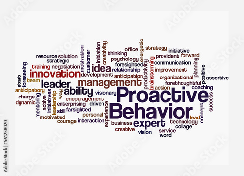 Schilderij op canvas Word Cloud with PROACTIVE BEHAVIOR concept, isolated on a white background