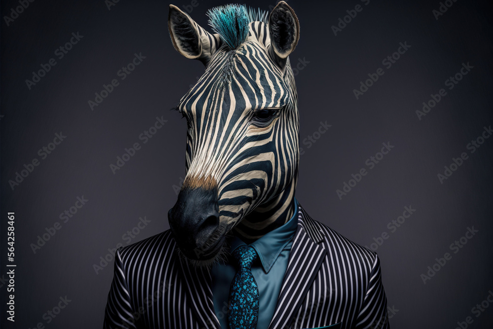 Portrait zebra in a business suit on isolated background, generative ai - obrazy, fototapety, plakaty 