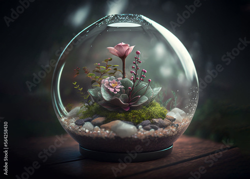 Atemberaubend schöne Terrarium super realistische natürliche Blume mit einem natürlichen Licht im Glas photo