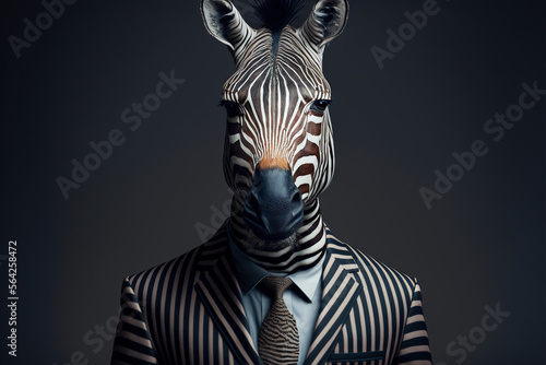 Portrait zebra in a business suit on isolated background, generative ai