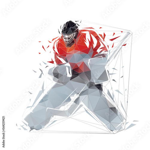 Ice hockey goalkeeper, hockey goalie, low polygonal isolated vector illustration, geometric drawing from triangles. Winter team sport athlete