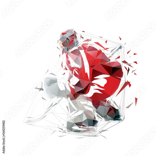 Ice hockey goalkeeper, hockey goalie, low polygonal isolated vector illustration, geometric drawing from triangles. Winter team sport athlete
