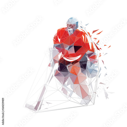 Ice hockey goalkeeper, hockey goalie, low polygonal isolated vector illustration, geometric drawing from triangles. Winter team sport athlete