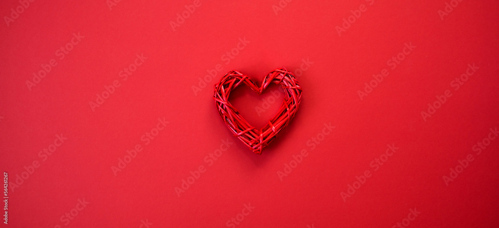 Red heart on a red background. Decor
