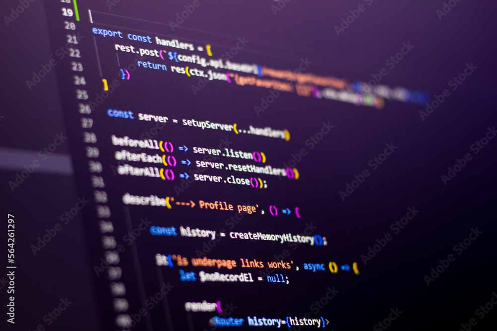 Frontend Code background. Javascript language coding is on the screen. Frontend Code background. Javascript language coding is on the screen.