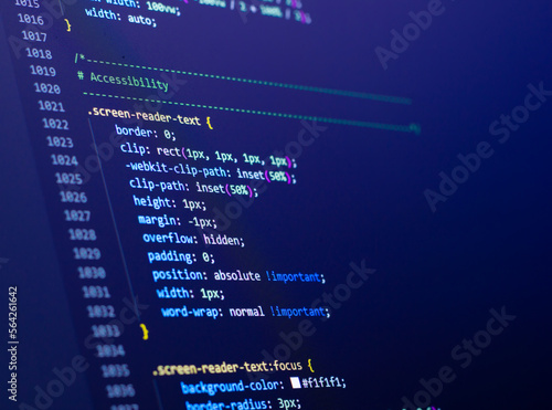 Code background in editor. Web programming with screen css coding