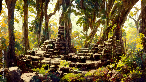 forest Mayan style ancient culture illustration art Generative AI Content by Midjourney