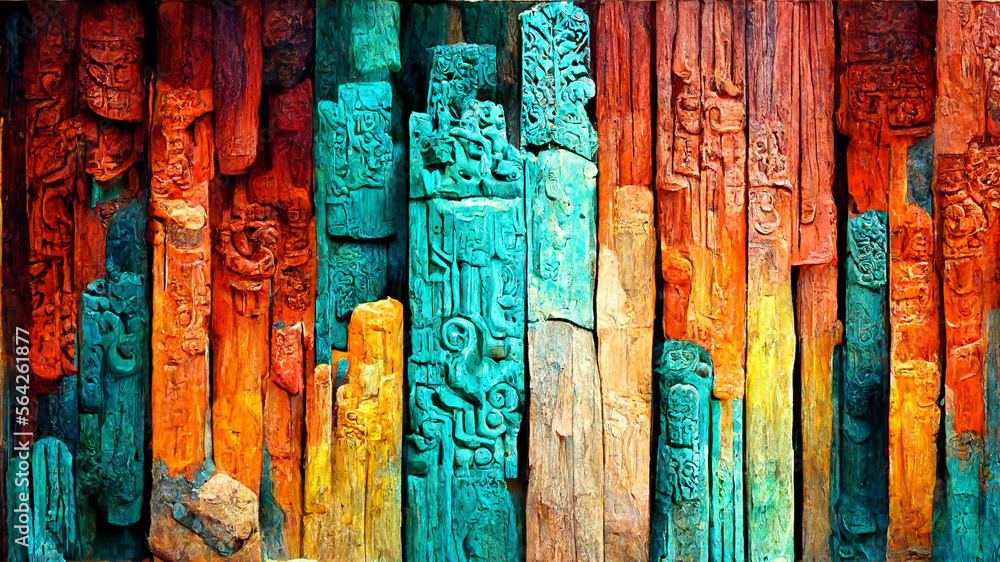 Mayan style wood Artistic colors illustration art Generative AI Content by Midjourney Mayan style wood Artistic colors illustration art Generative AI Content by Midjourney
