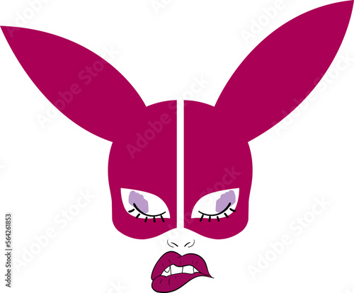 Art Illustration. Female portrait in a rabbit mask