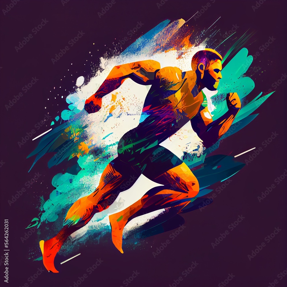 Athletic youn runner in motion abstract background, generative ai