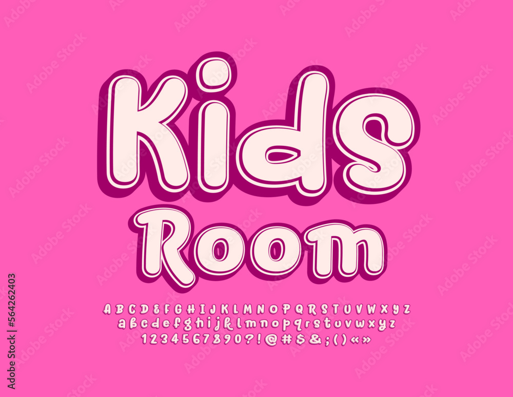 Vector cute Sign Kids Room. Creative handwritten Alphabet Letters, Numbers and Symbols. Bright Playful Font for Children. 