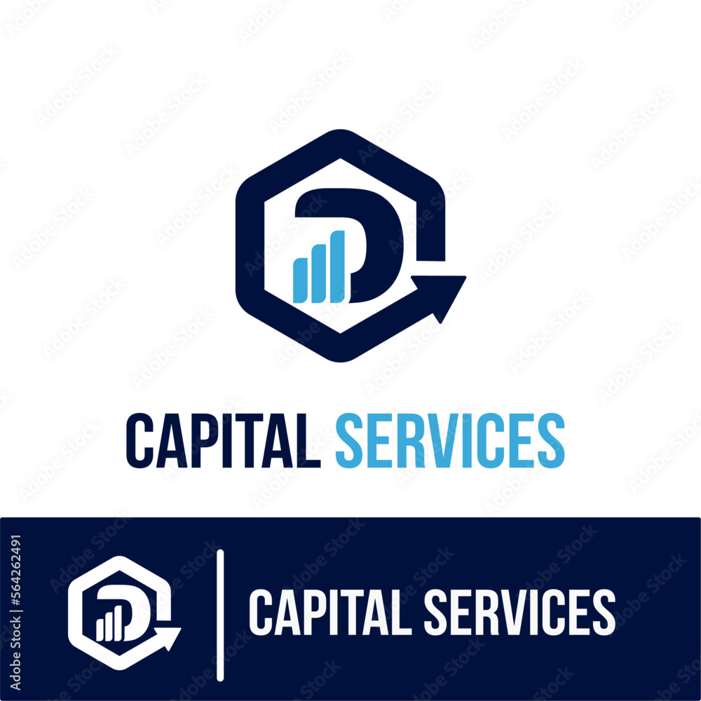 Initial D Letter with Bar Chart and Up Growing Arrow for Finance, Capital Business Services Logo Idea Template Initial D Letter with Bar Chart and Up Growing Arrow for Finance, Capital Business Services Logo Idea Template
