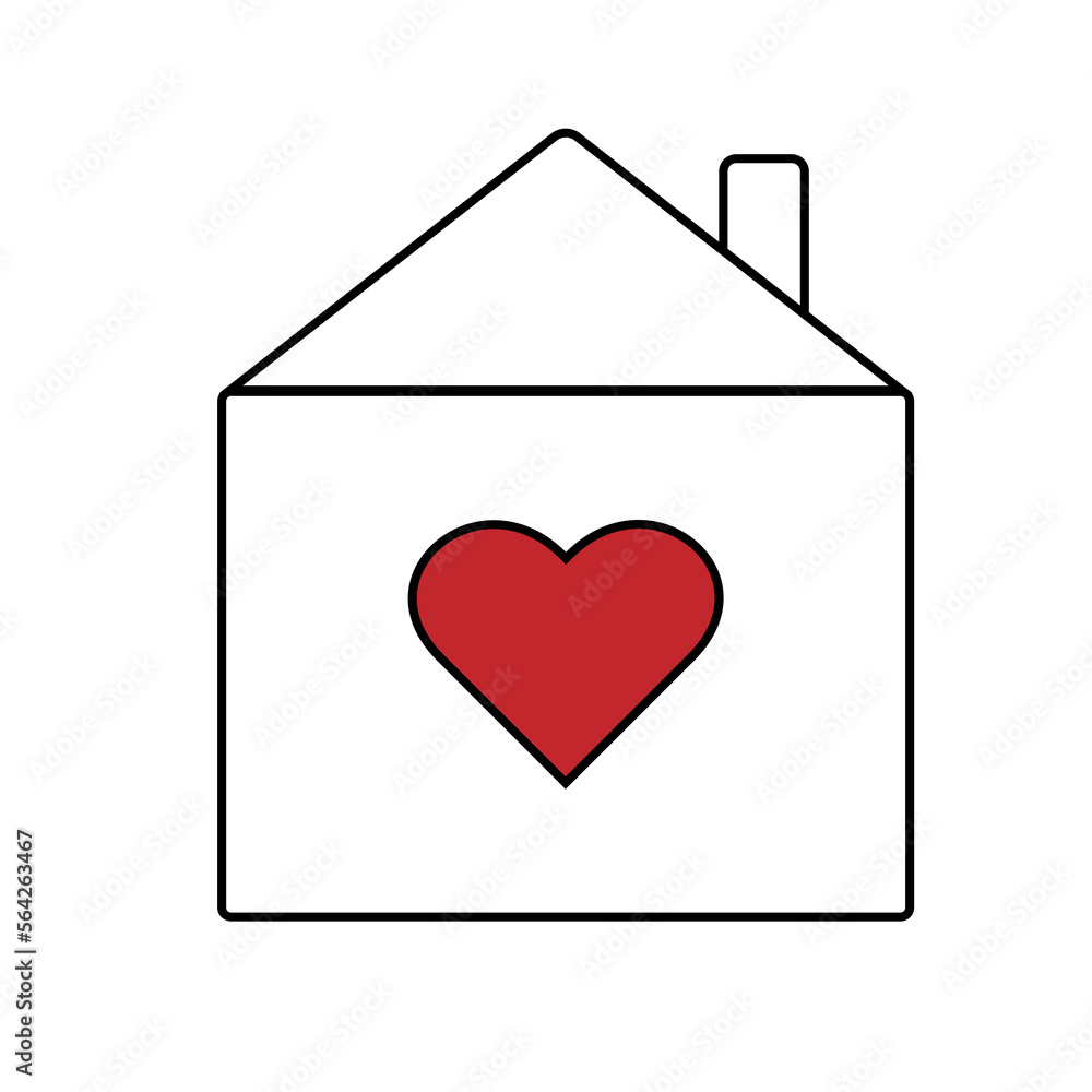 Image of a house icon with a heart inside. The house where love lives. Image of a house icon with a heart inside. The house where love lives.