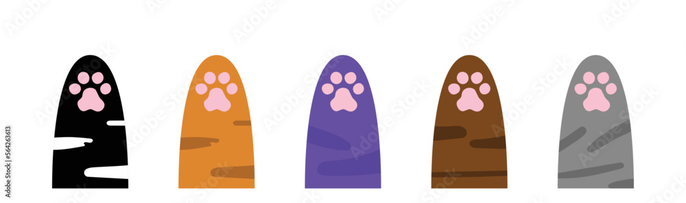 Cat paw print set. Kitten silhouette icon sign symbol. Various kitten legs. Dog cat pawprint. Pink footprint collection. Stripe, spot fur.