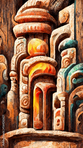 Mayan style wood house Artistic colors background illustration art Generative AI Content by Midjourney