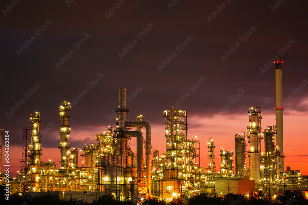 Oil refinery and plant and tower of Petrochemistry industry in oil and gas industry with cloud blue sky the morning Oil refinery and plant and tower of Petrochemistry industry in oil and gas industry with cloud blue sky the morning