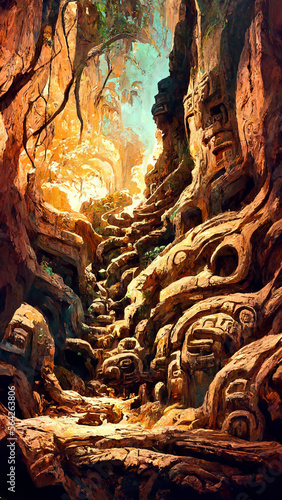 Mayan civilization forest land cave illustration art Generative AI Content by Midjourney