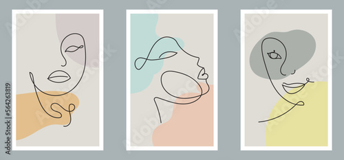 Modern abstract line minimalistic women faces and arts background with different shapes for wall decoration, postcard or brochure cover design. Vector illustrations design. © Parbat